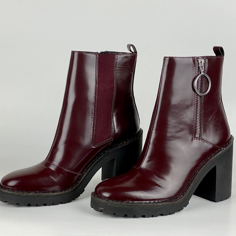 All Saints Caleb Ankle Boots Mahogany Red, Size US 8/ EU 39, Burgundy, Biker 90s